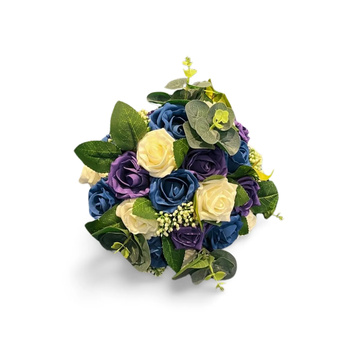 Bridal Bouquet - White, Purple & Blue Rose