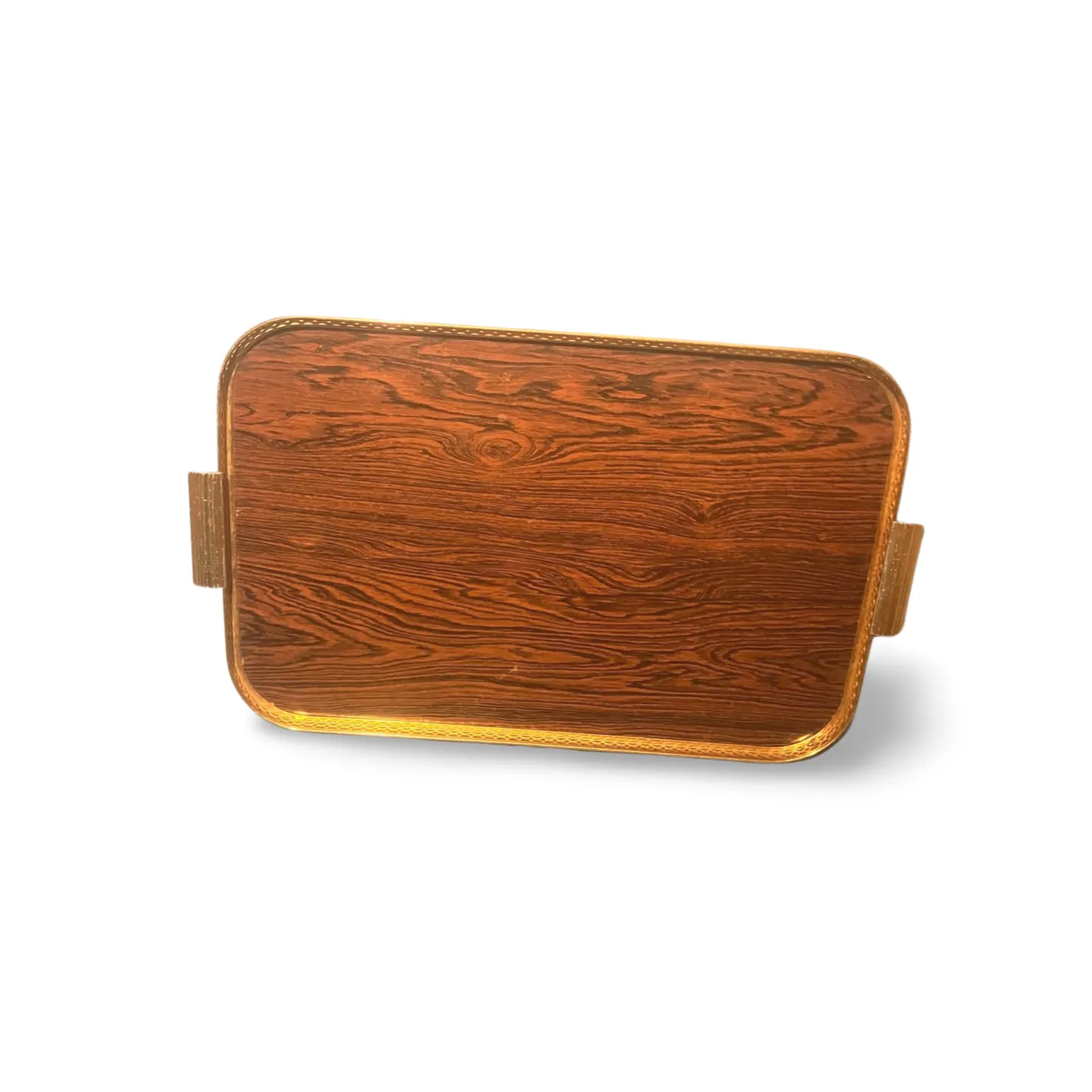 Tray - Flat Wood Effect With Brass Rim