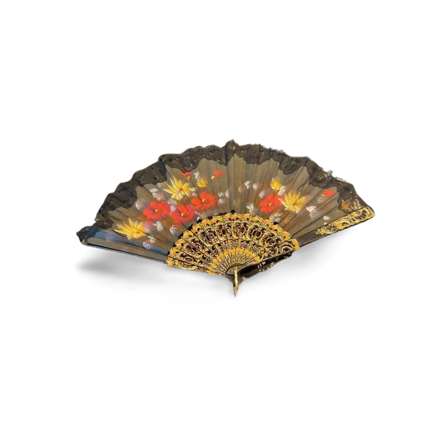 Hand Fan - Black Floral 