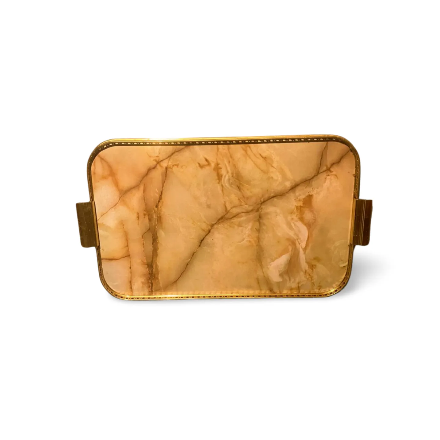 Tray - Flat Marble Effect With Brass Rim