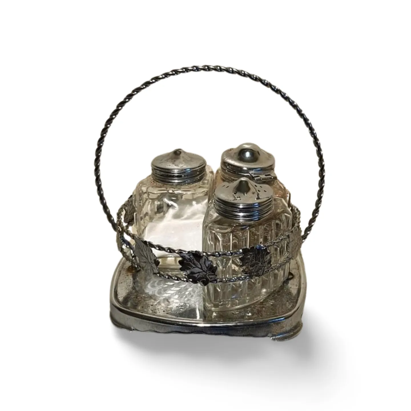 Cruet set - 3 Piece, Silver and Glass