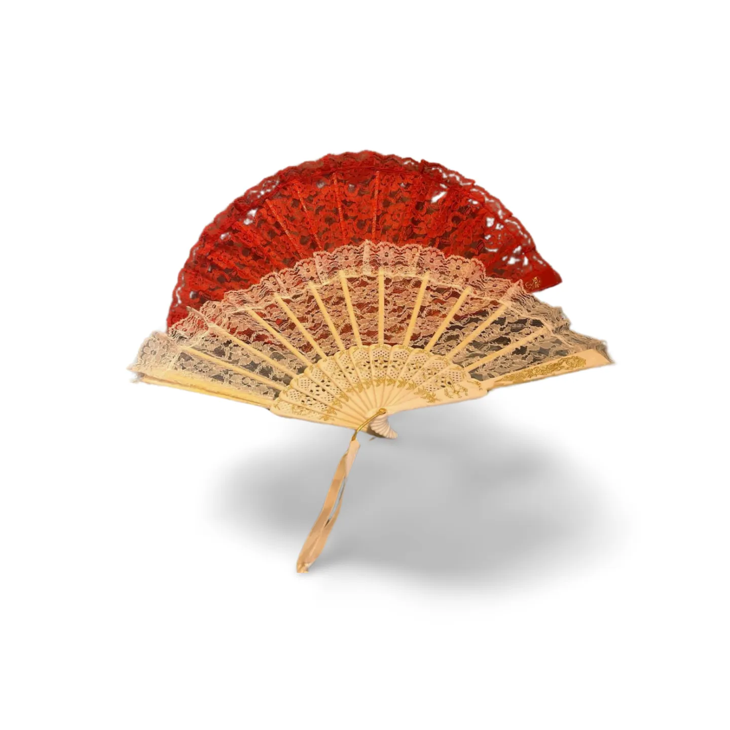 Hand Fans - Red and White Lace 