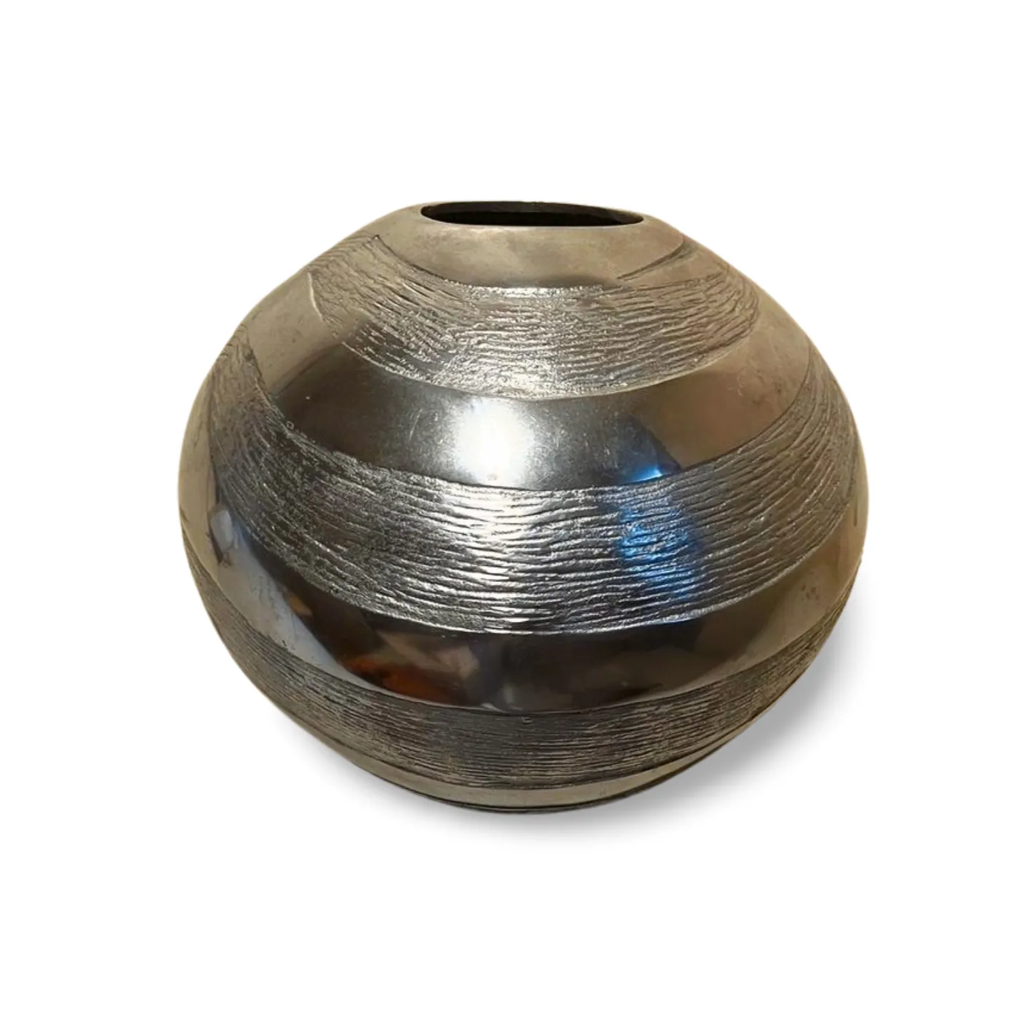 Vase- metal silver globe large