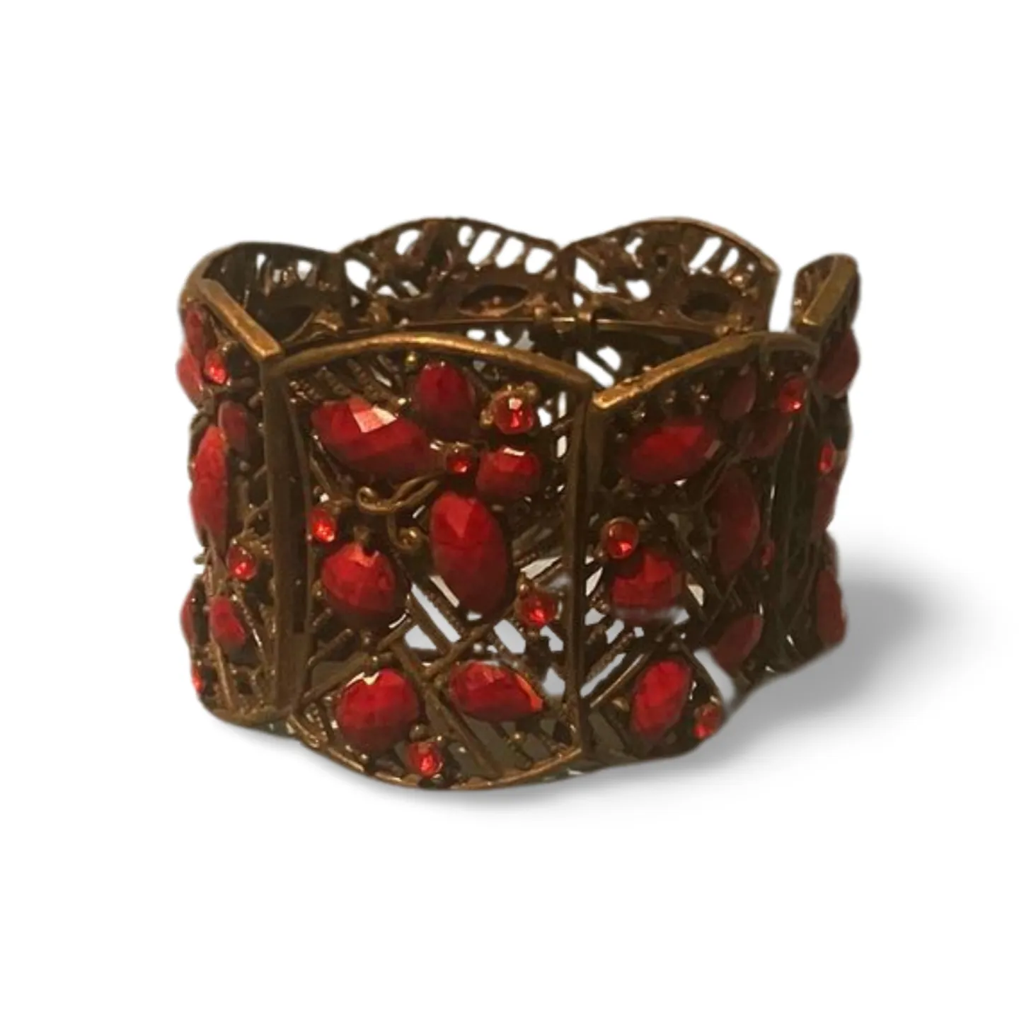 Bracelet - Large Cuff with Red Stones