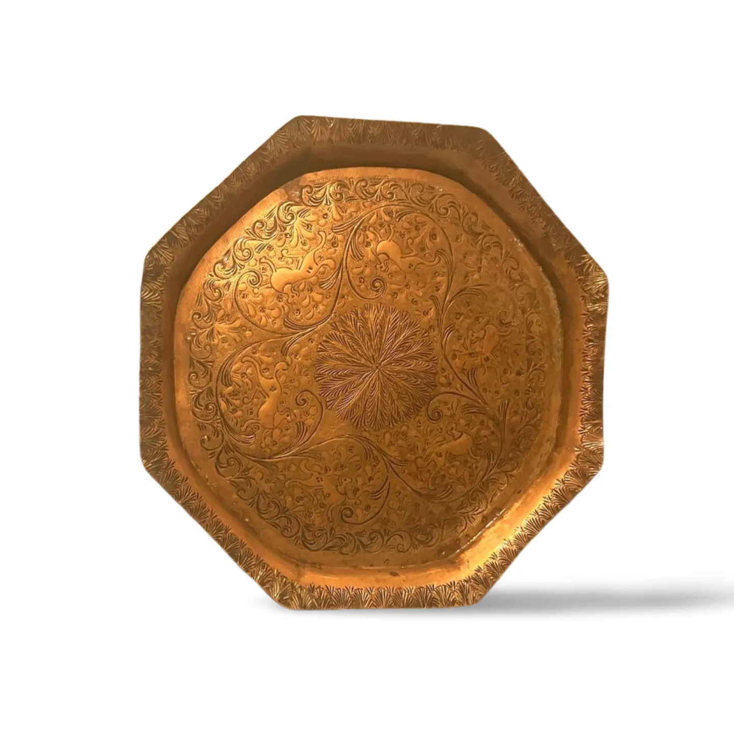 Salver - Brass Engraved Octagonal