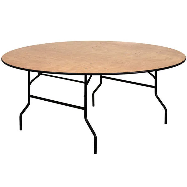6 FT Round Wood Folding Banquet Table