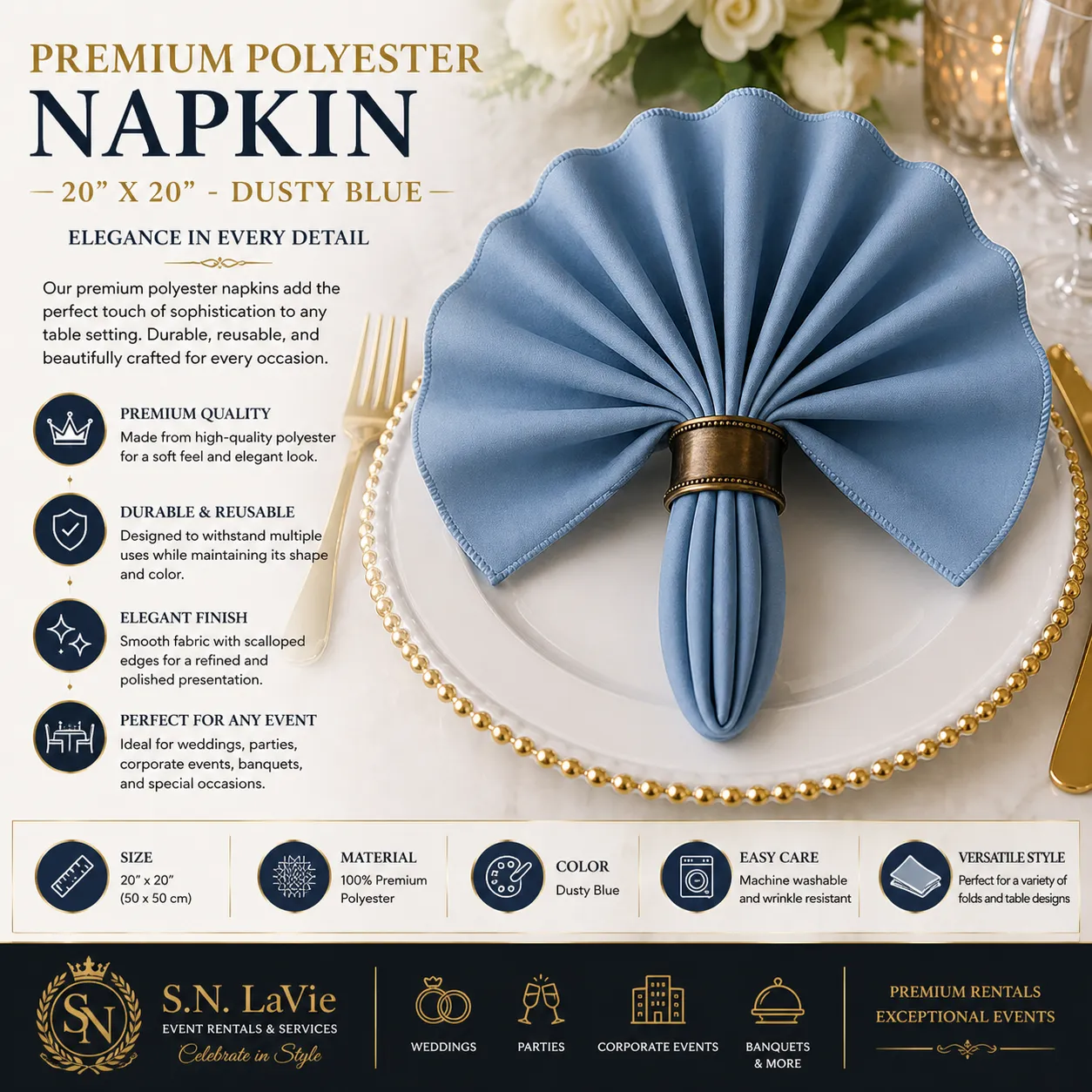 Dusty Blue Premium Polyester Napkin – 20" x 20"