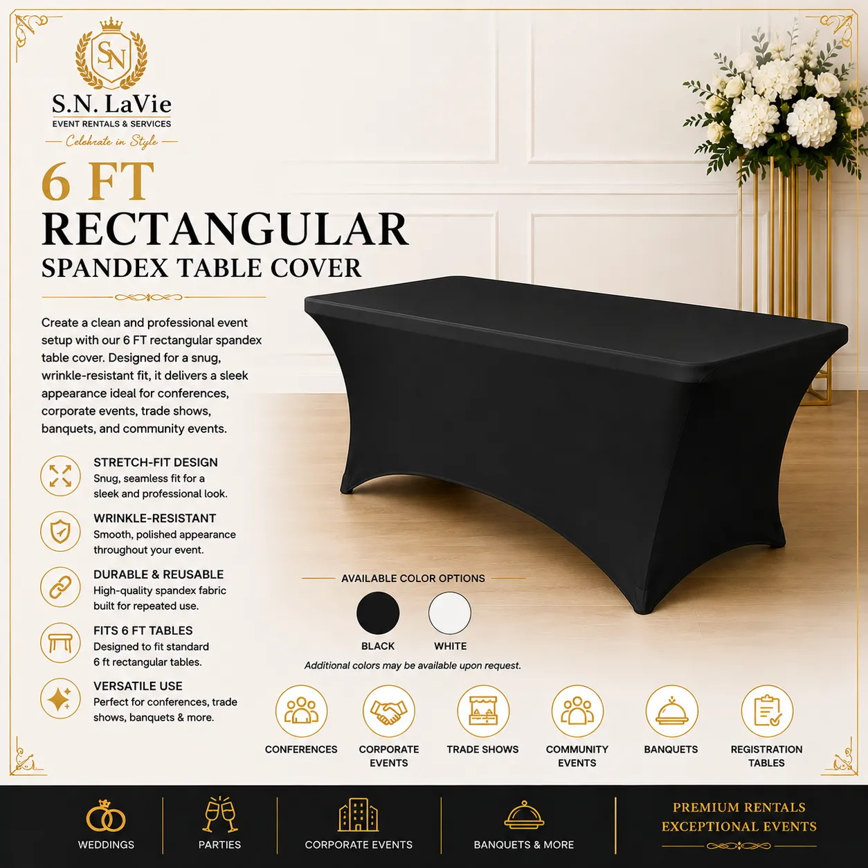 6 FT Rectangular Spandex Table Cover