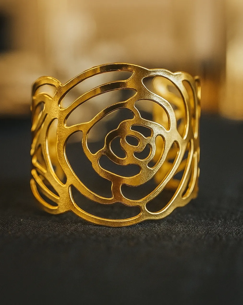Lase Cut Rose Metal Napkin Ring-Gold