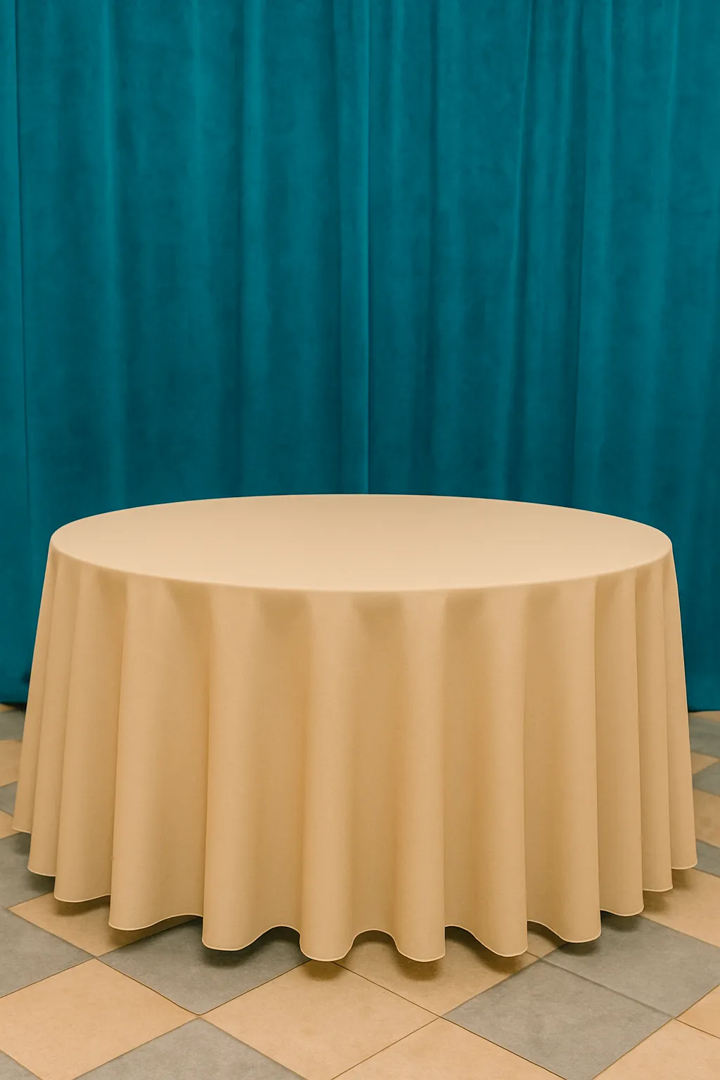 108" Beige  Round Polyester Tablecloth for Wedding, Banquet, or Event