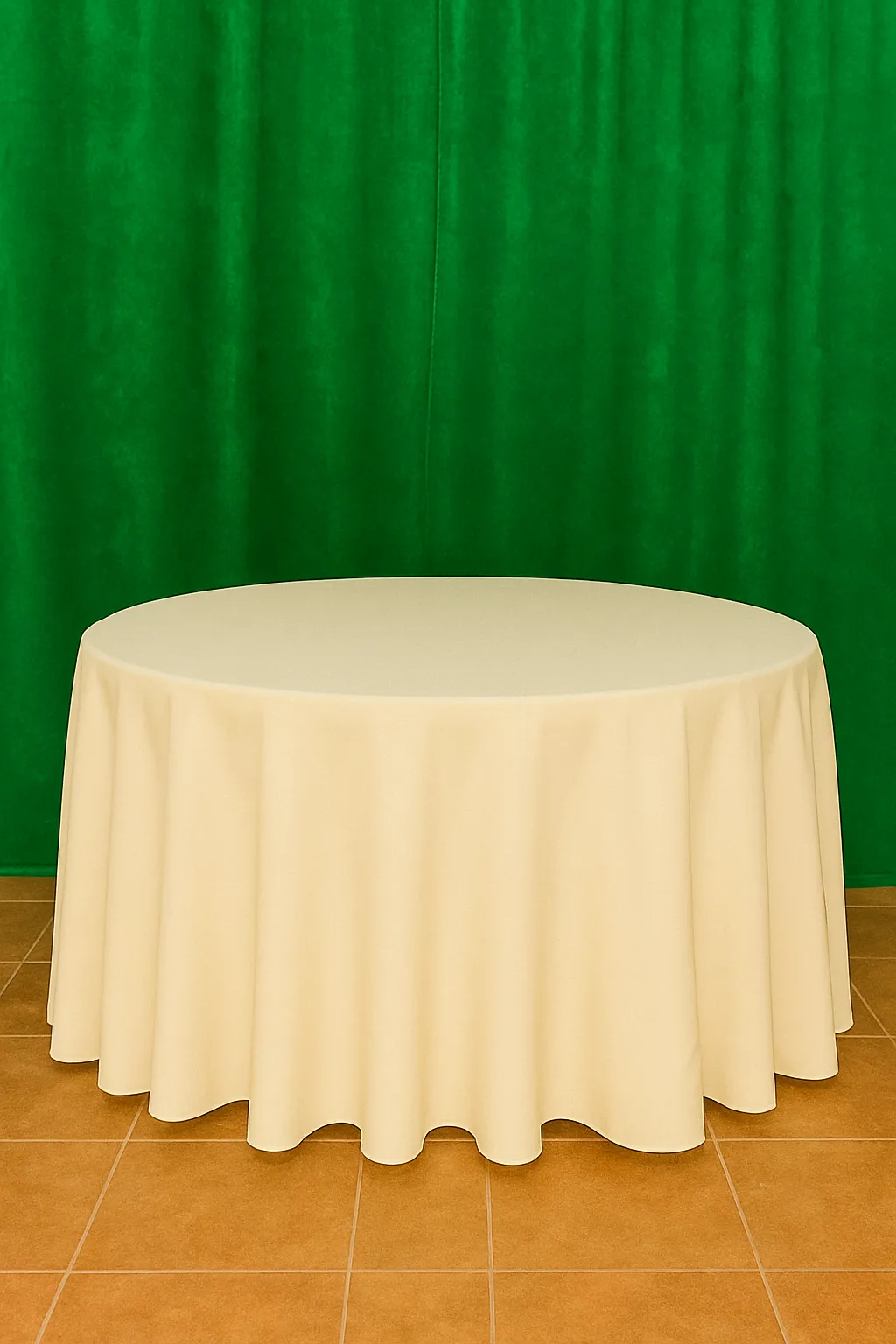 120" Ivory Round Polyester Tablecloth for Wedding, Banquet, or Event using