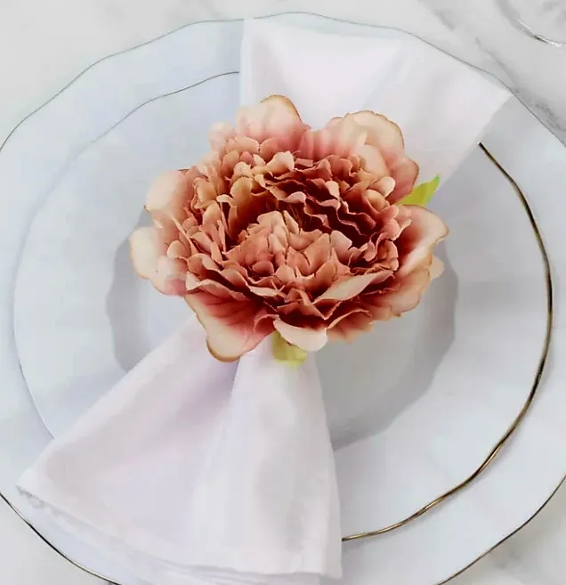 Silk Peony Flower Napkin Ring for dinning table settings