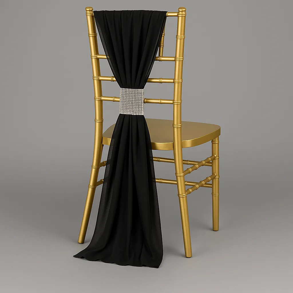 Chiffon Chair Sashes/Tie 19"x72"- Black