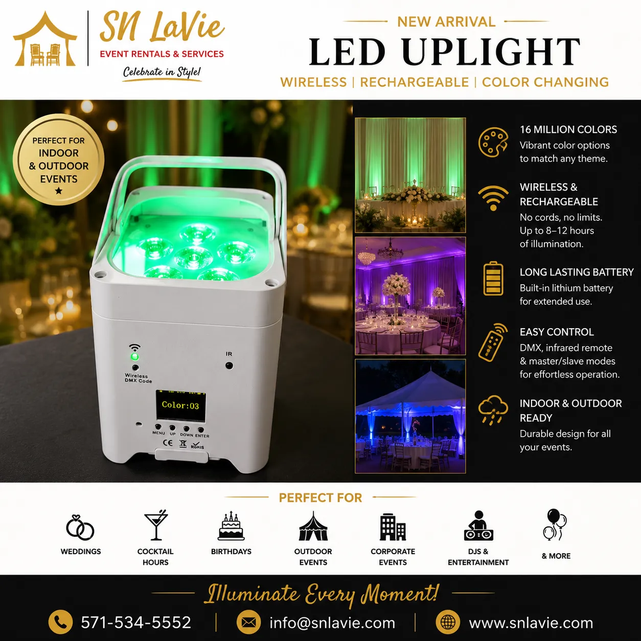 Wireless Rechargeable LED Uplight