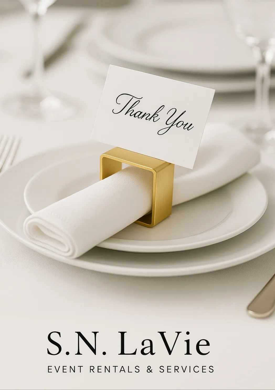 Gold Metal Square Napkin Rings with place card
