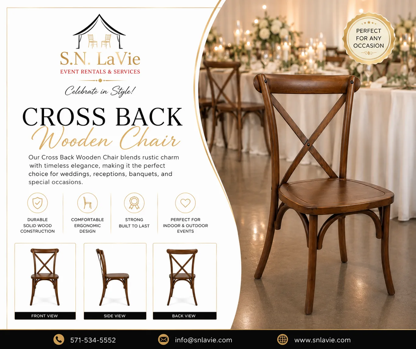 Rustic Cross Back Wooden Chair – Walnut Finish