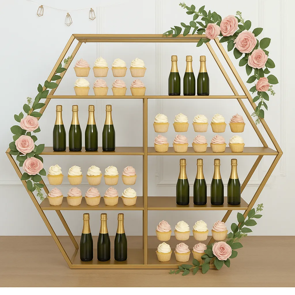4 feet Metal Hexagonal Display stand Gold For any event display ( Bar, cakes or cup cakes)