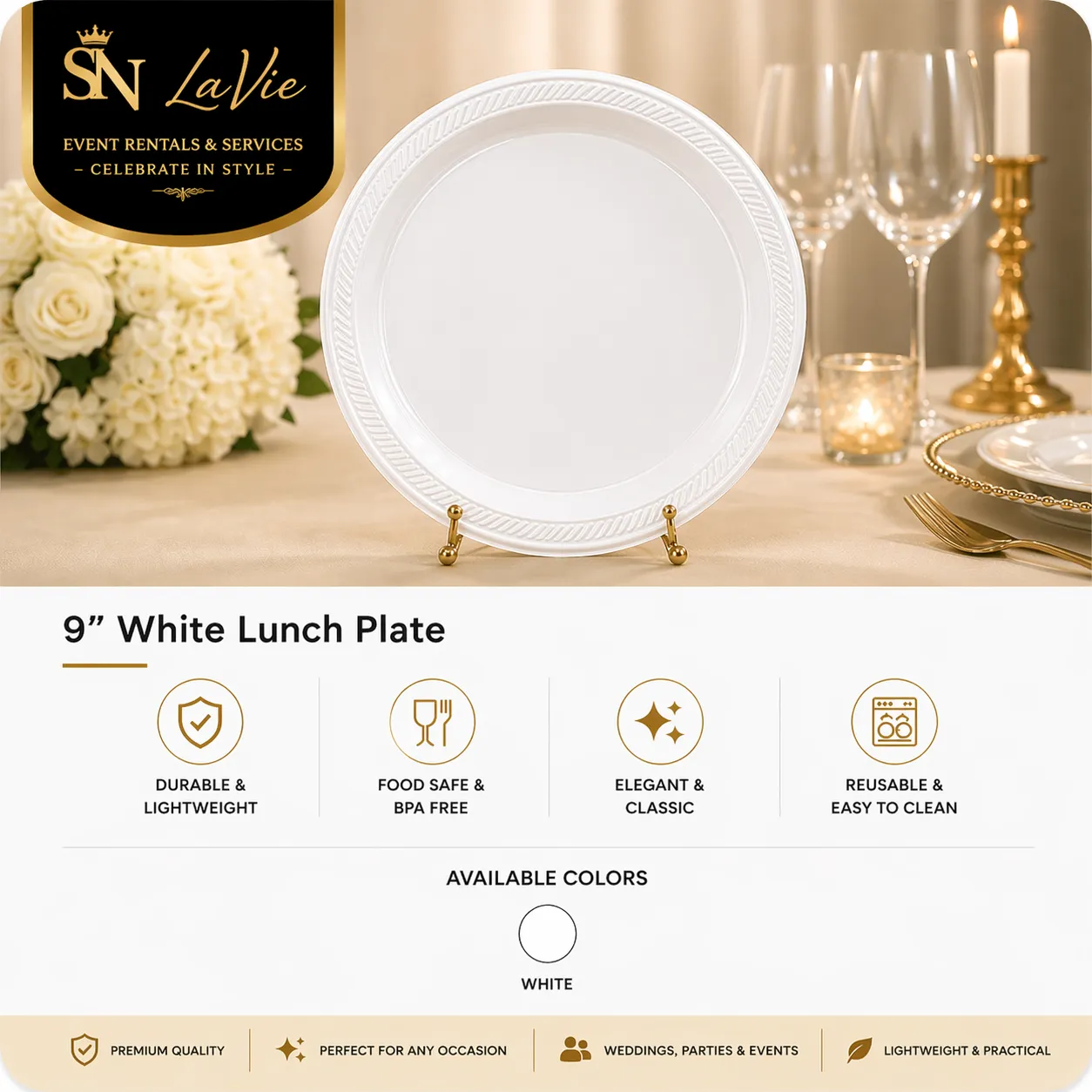 20-Pack 9" White Plastic Lunch Plates