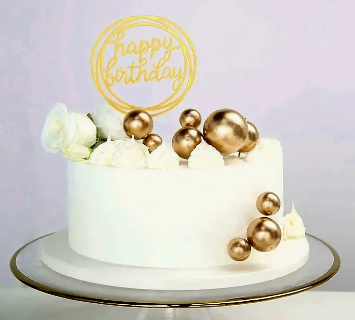 Cake Topper Faux Pearl Ball Gold design (12 counts)