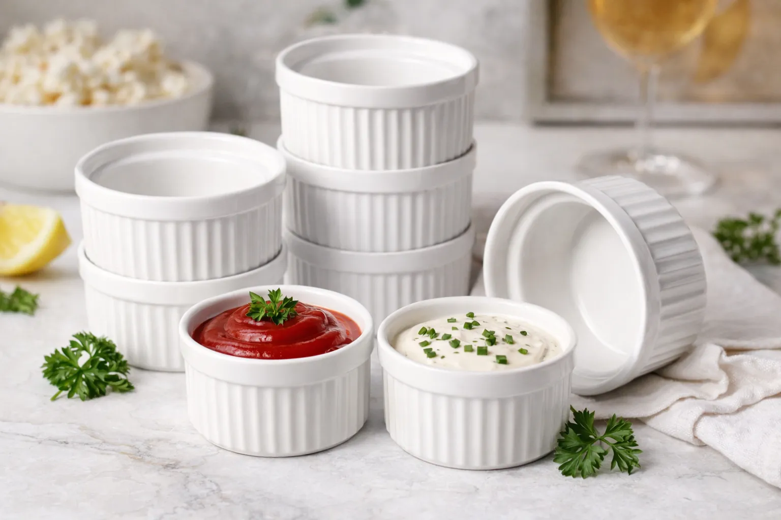 2 oz. White Ceramic Ramekin Bowls
