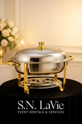 Elegant 6 Qt Oval Chafer - Stainless Steel with Gold Accents