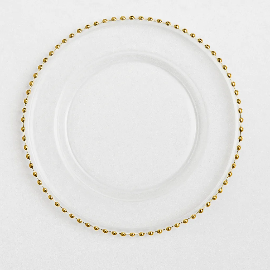 Beaded Glass Charger plate -Gold Trim