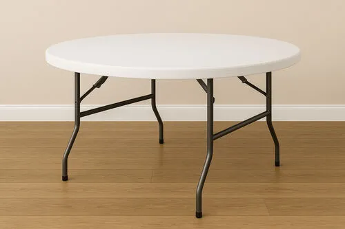 6 FT Round Bi-Fold Plastic Banquet Table -  White