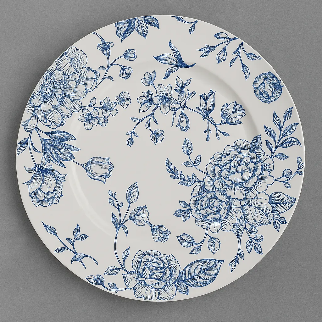 French Toile Acrylic Charger Plate-Blue