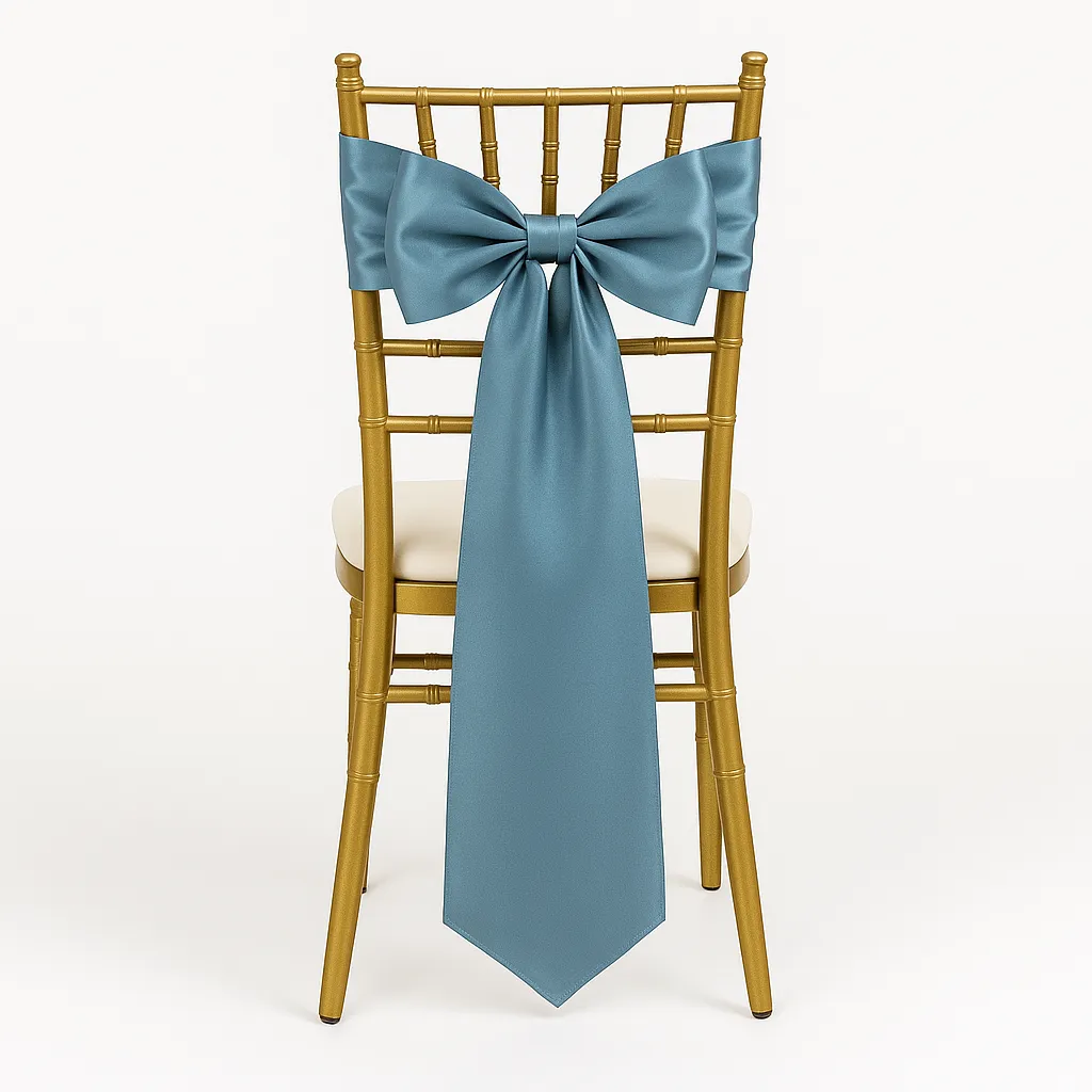Dusty Blue Satin Chair Sashes Bows