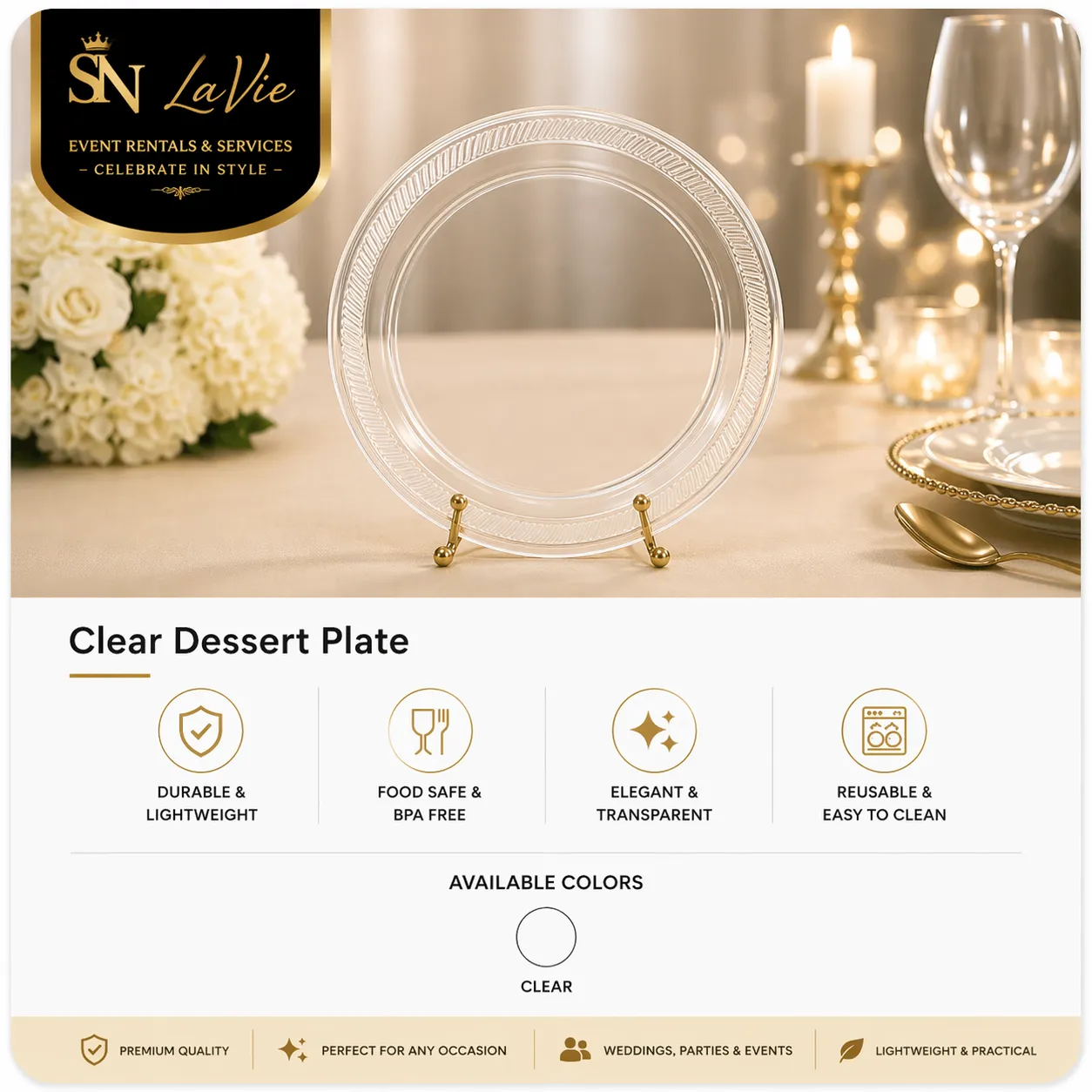 20-Pack 7" Clear Plastic Dessert Plates