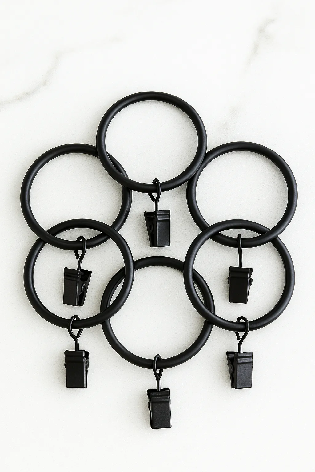 1.5 Inch Black Metal Curtain Rings with Clips – Heavy-Duty Drapery Hooks for Rods