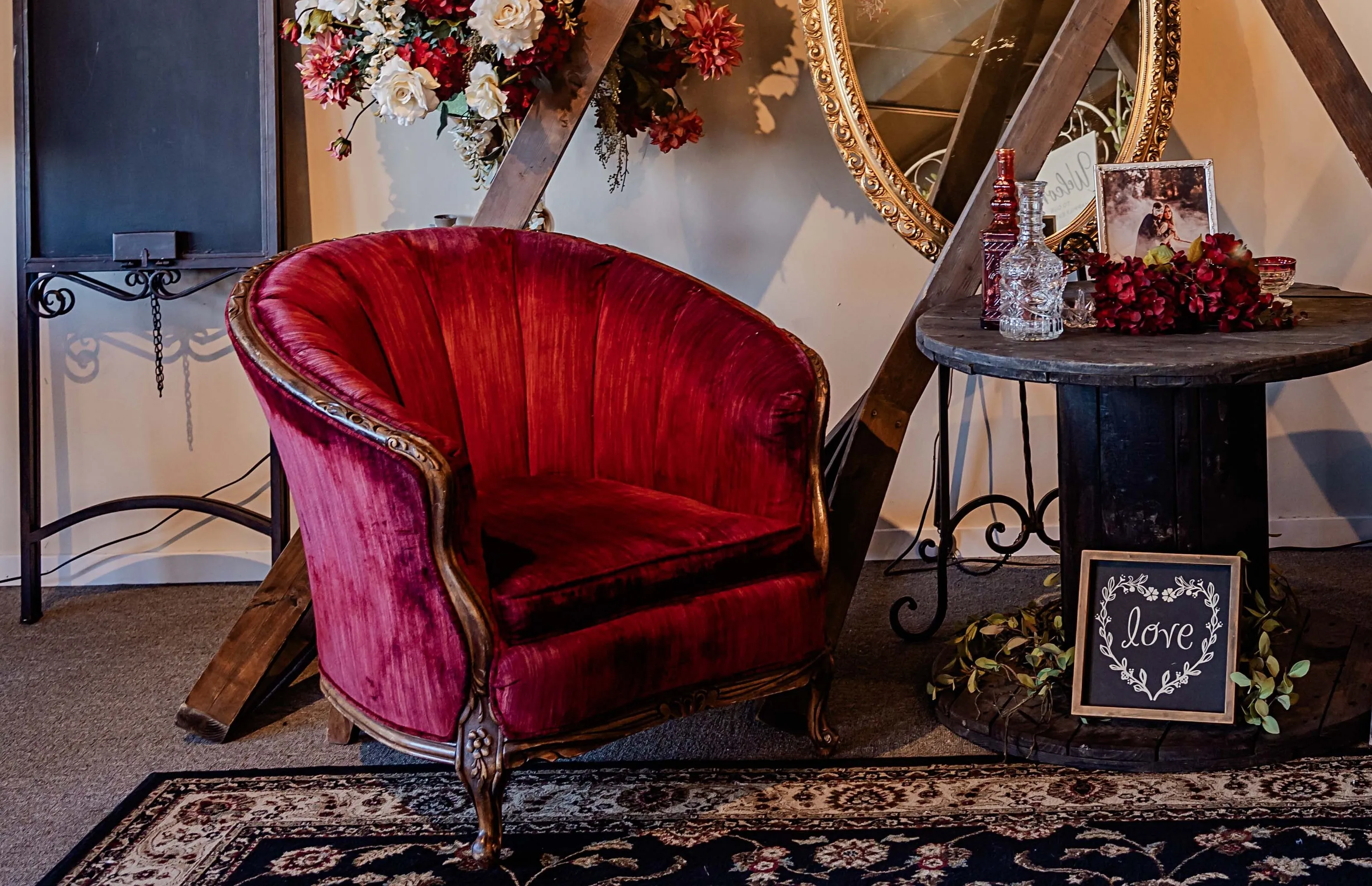 Red Velvet Carved Armchair