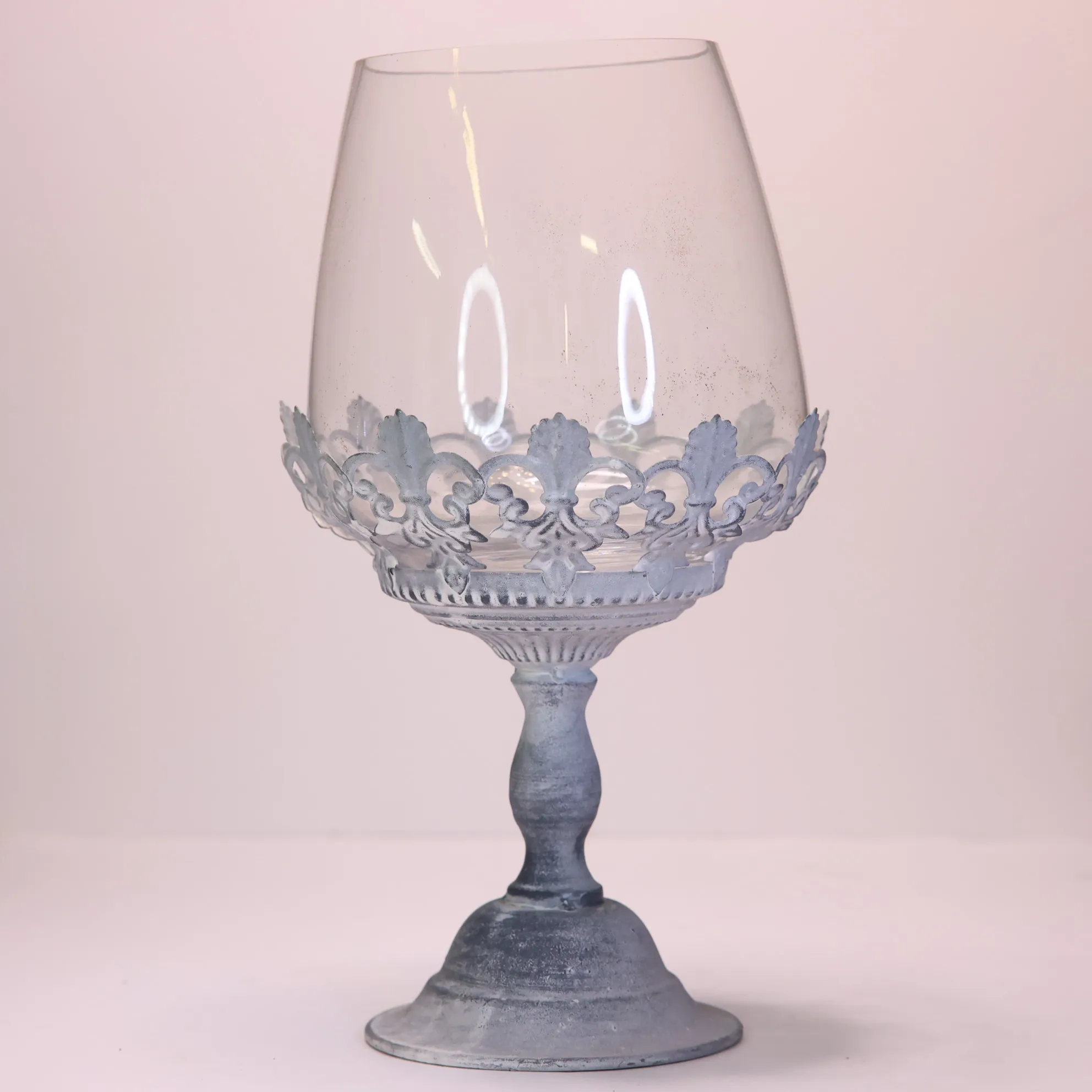 Goblet Candle Holder Grey Metal