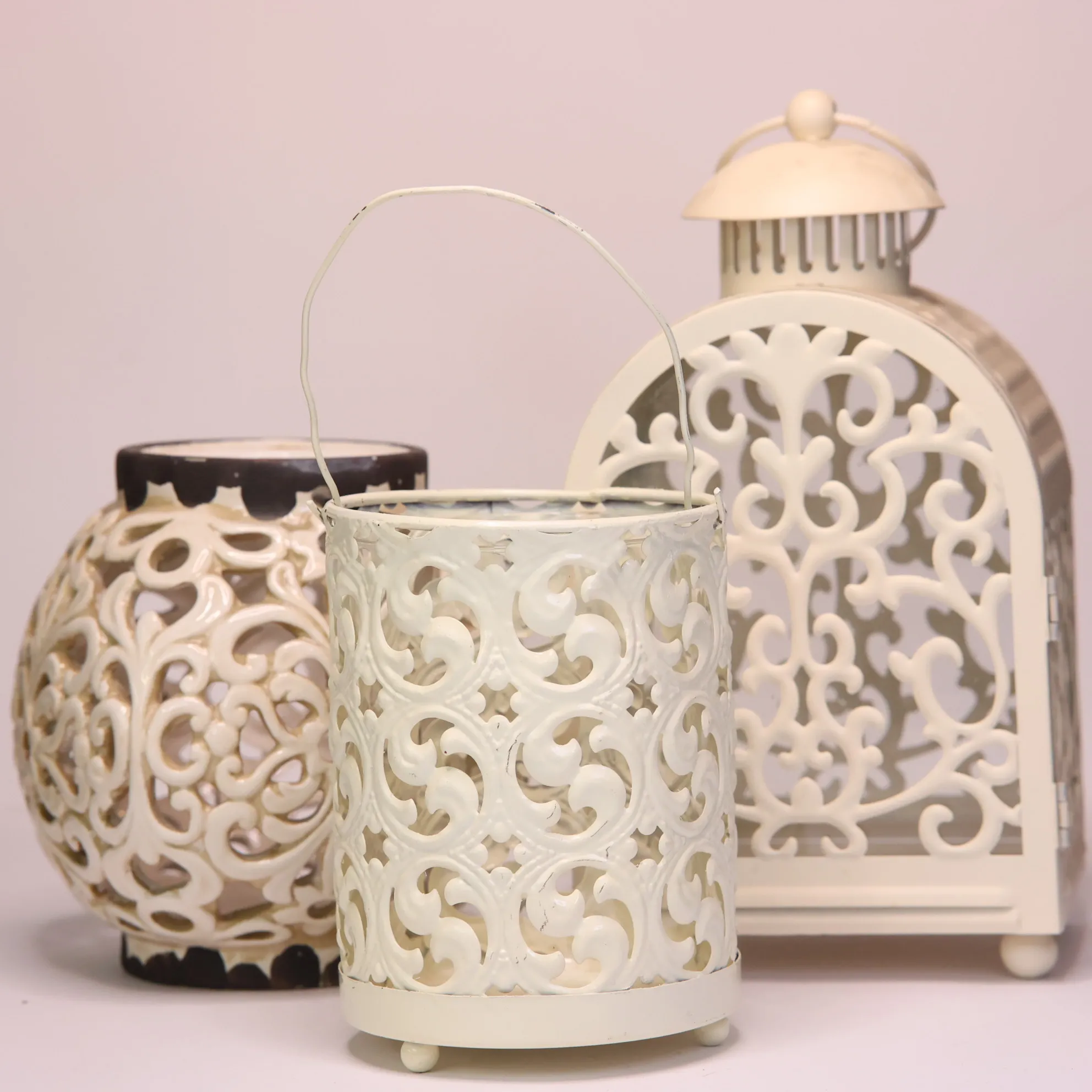 Ivory Shabby Chic Metal Candle Holders