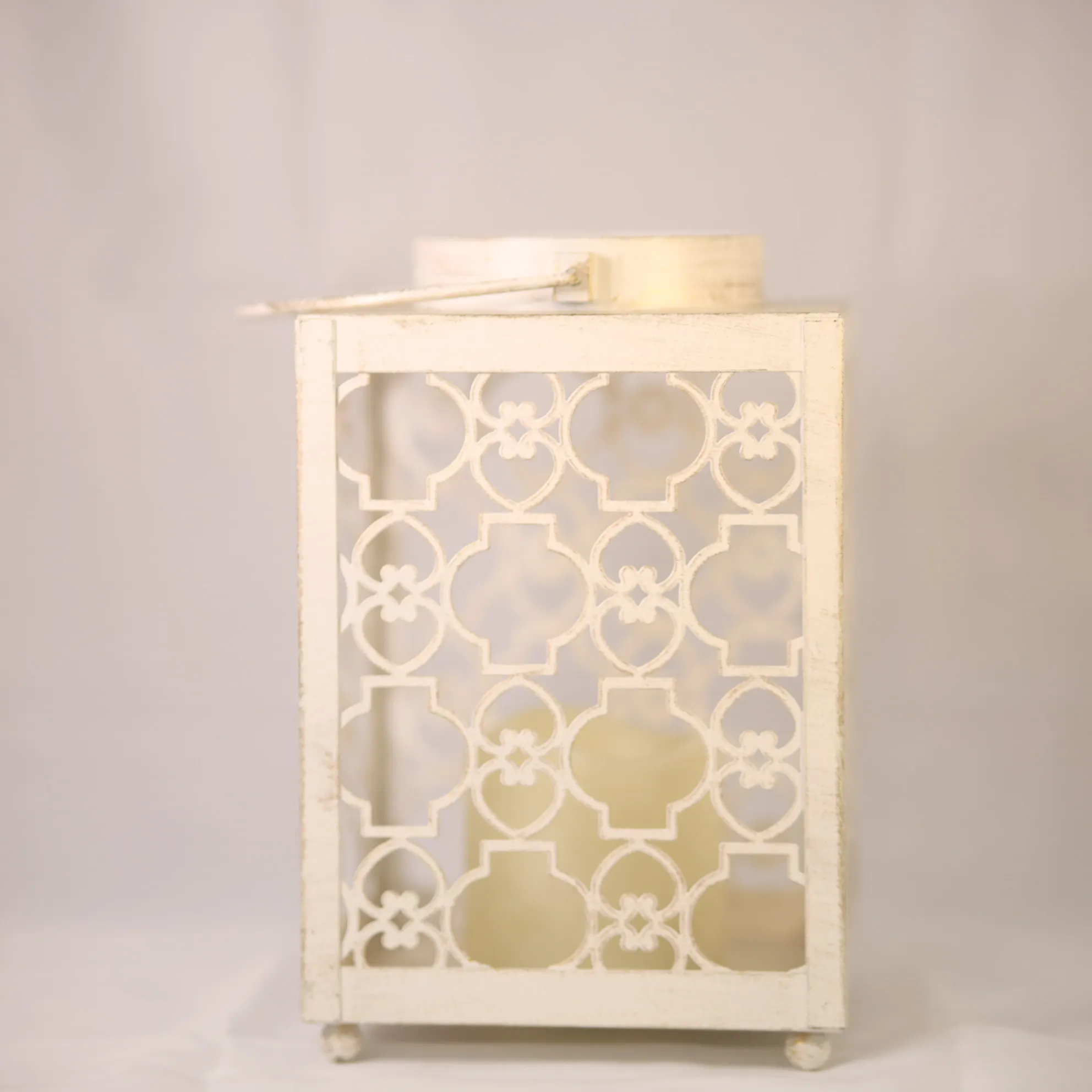 Lantern - Cream Lattice Battery Op