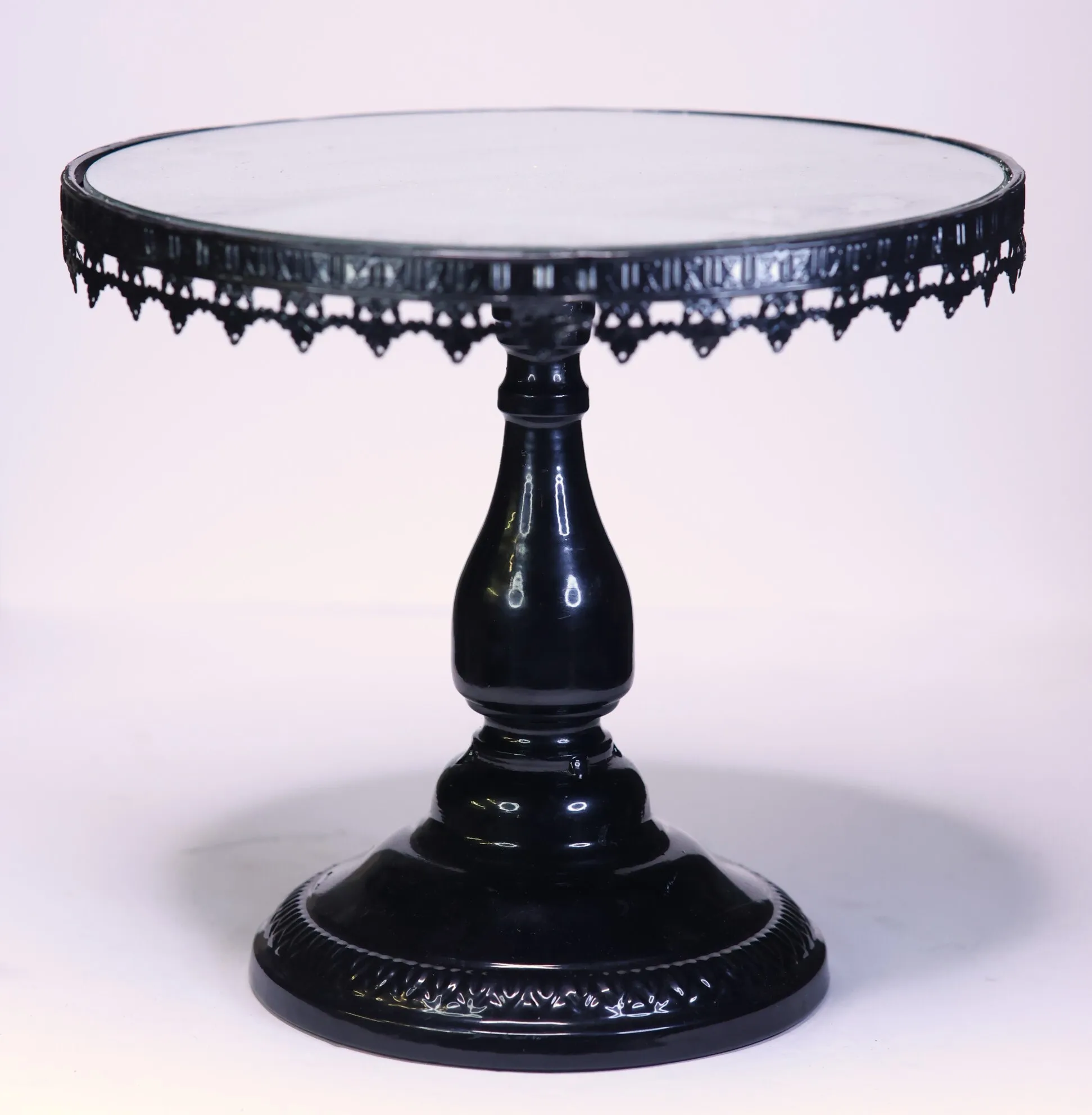 Black Glass Top Cake Stand