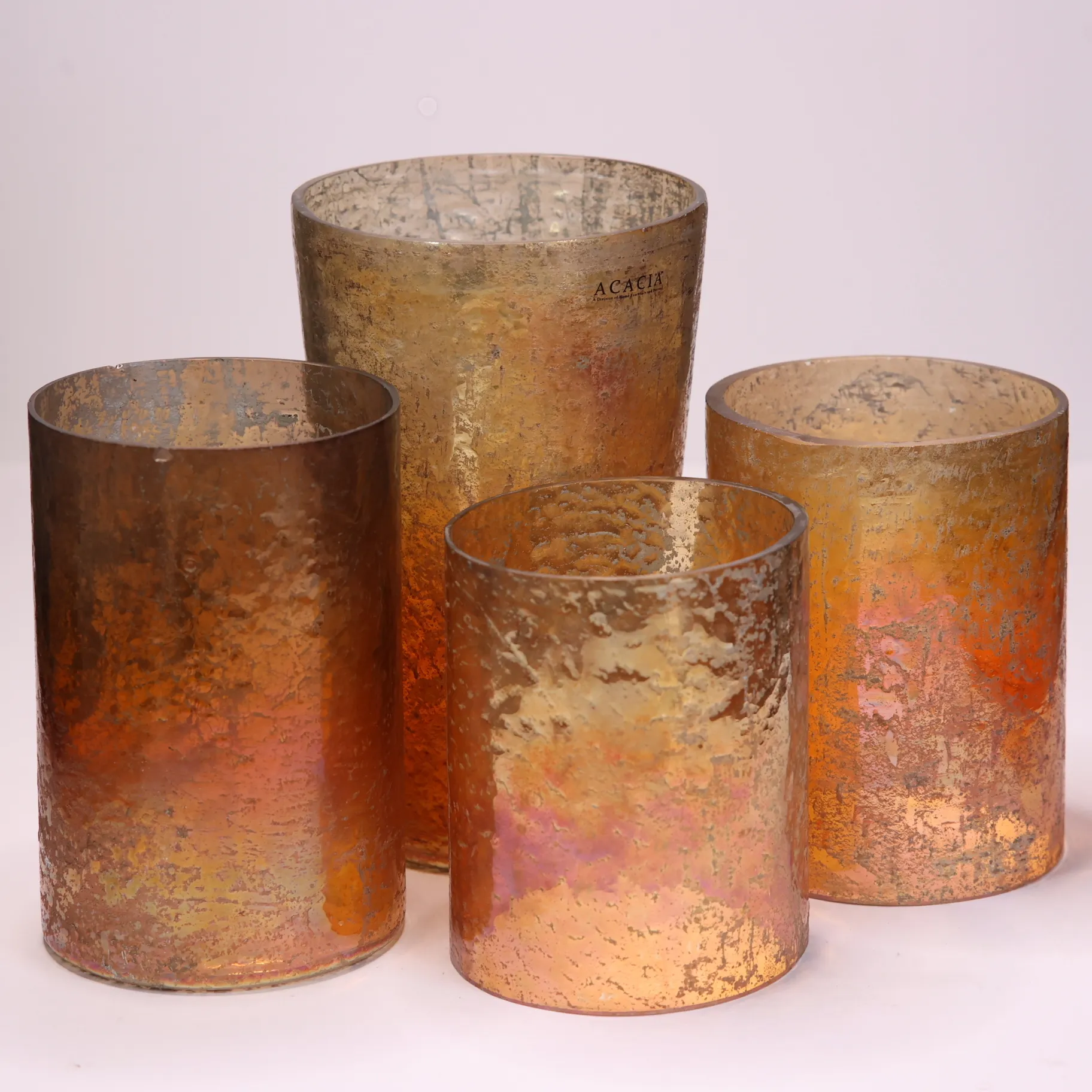 Glass Copper Candleholder Set