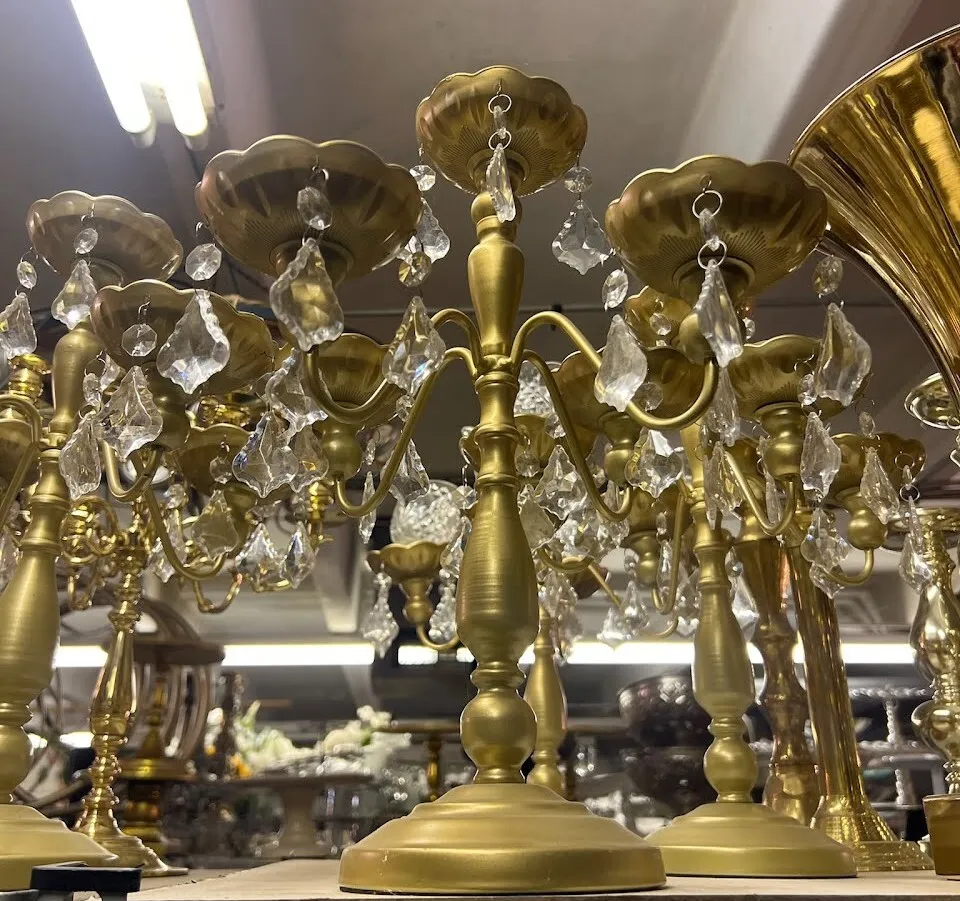 Candelabra - Gold, Hanging Crystal 5-Arm