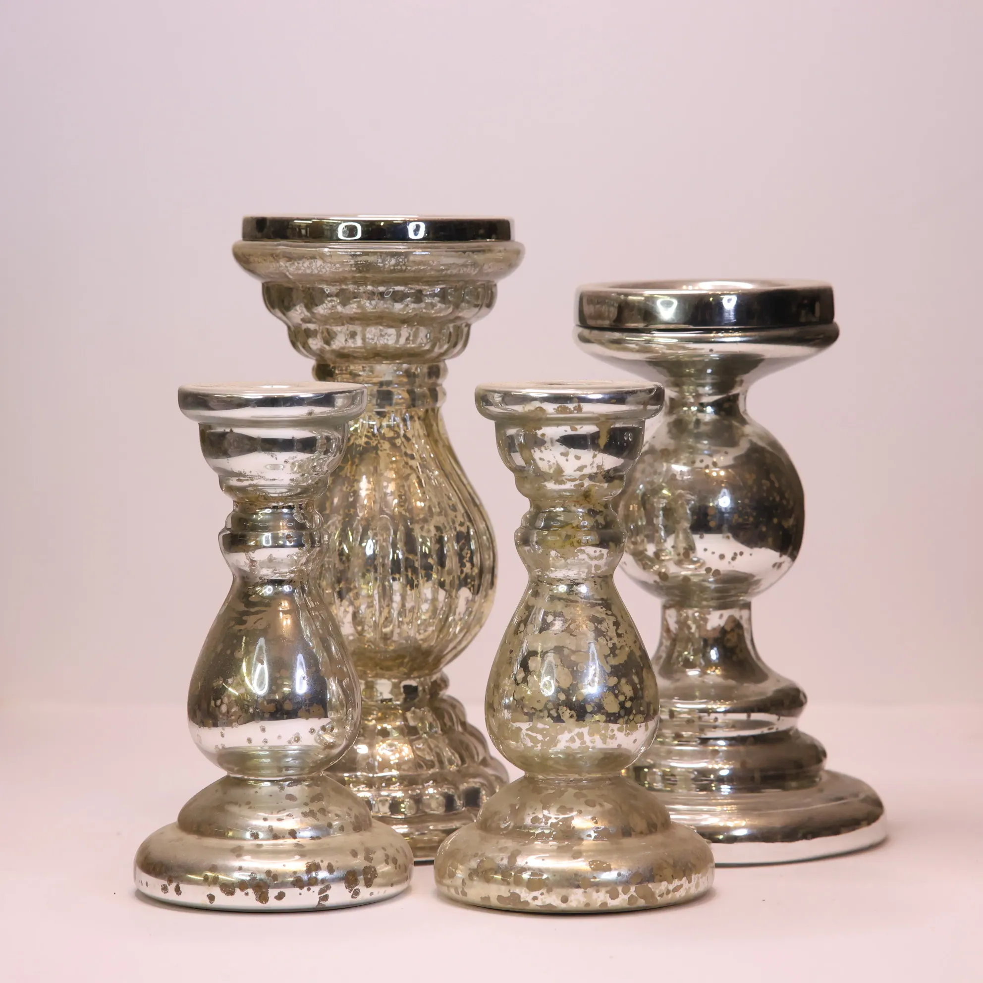 Speckled Silver Candle Holders Set
