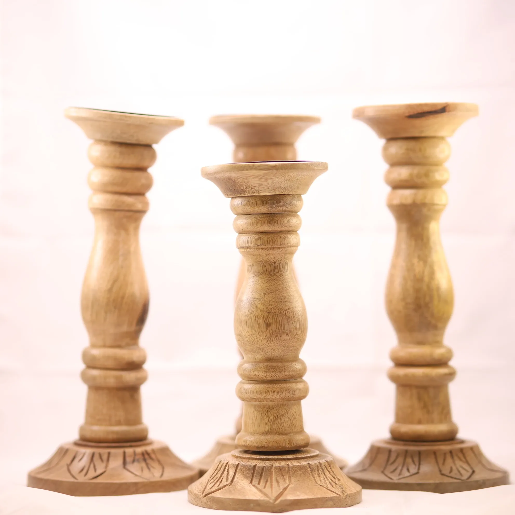 Wooden Candlestick Set