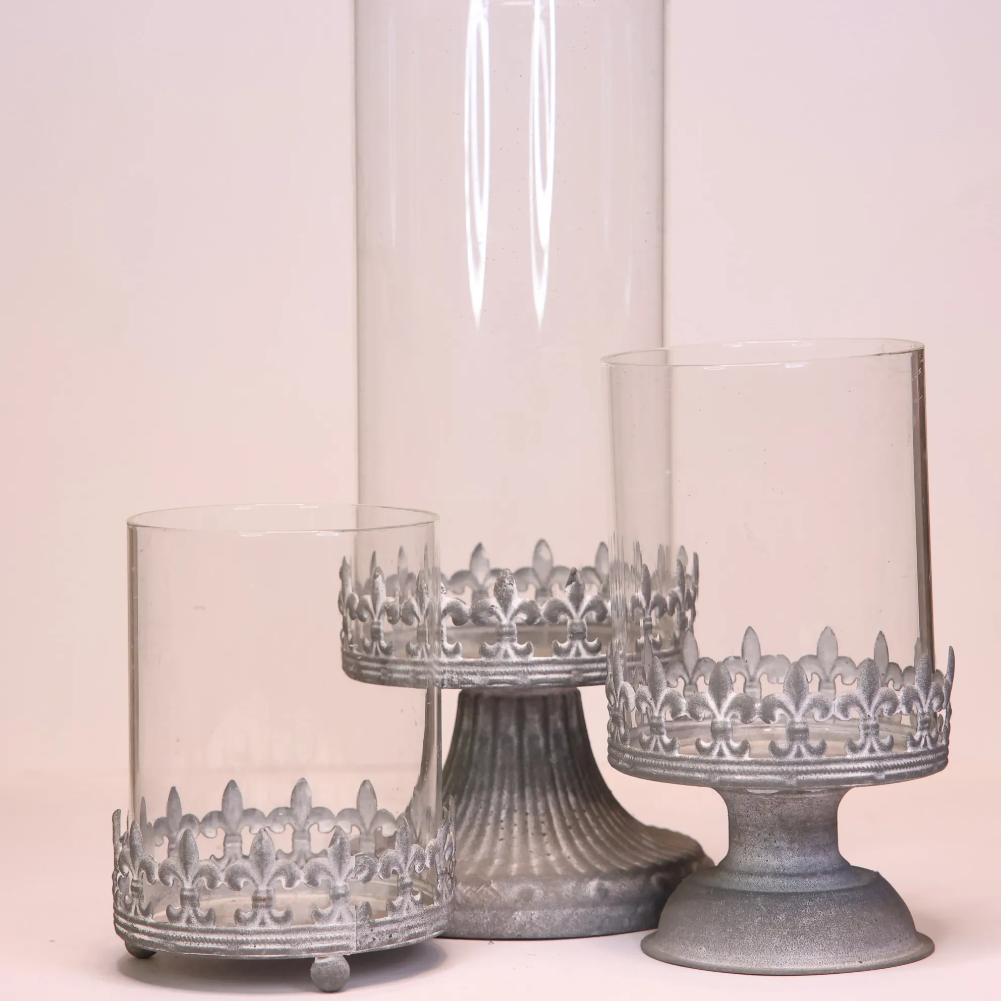 Hurricane Grey Metal Candle Holders Set