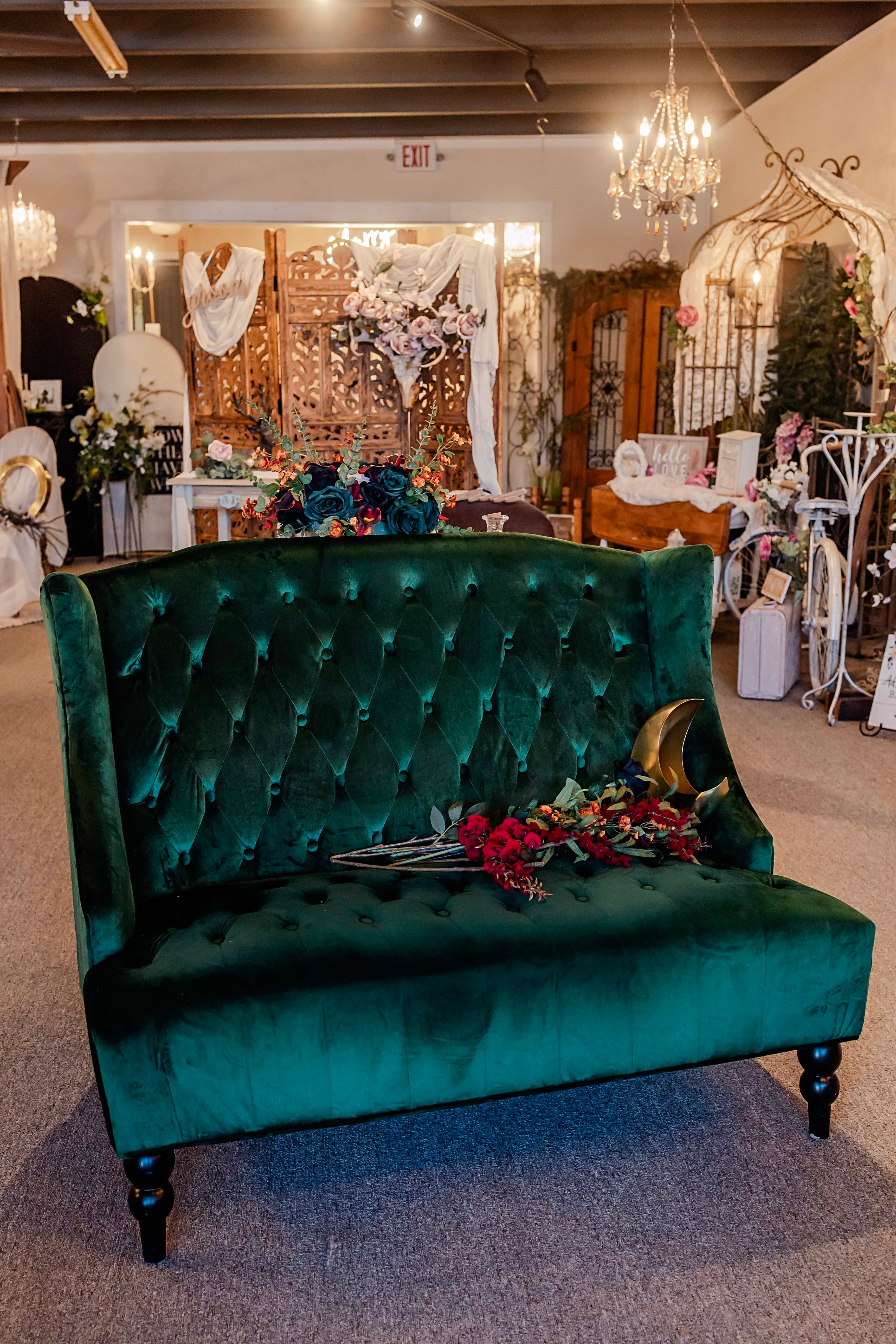 Emerald Green Velvet Loveseat
