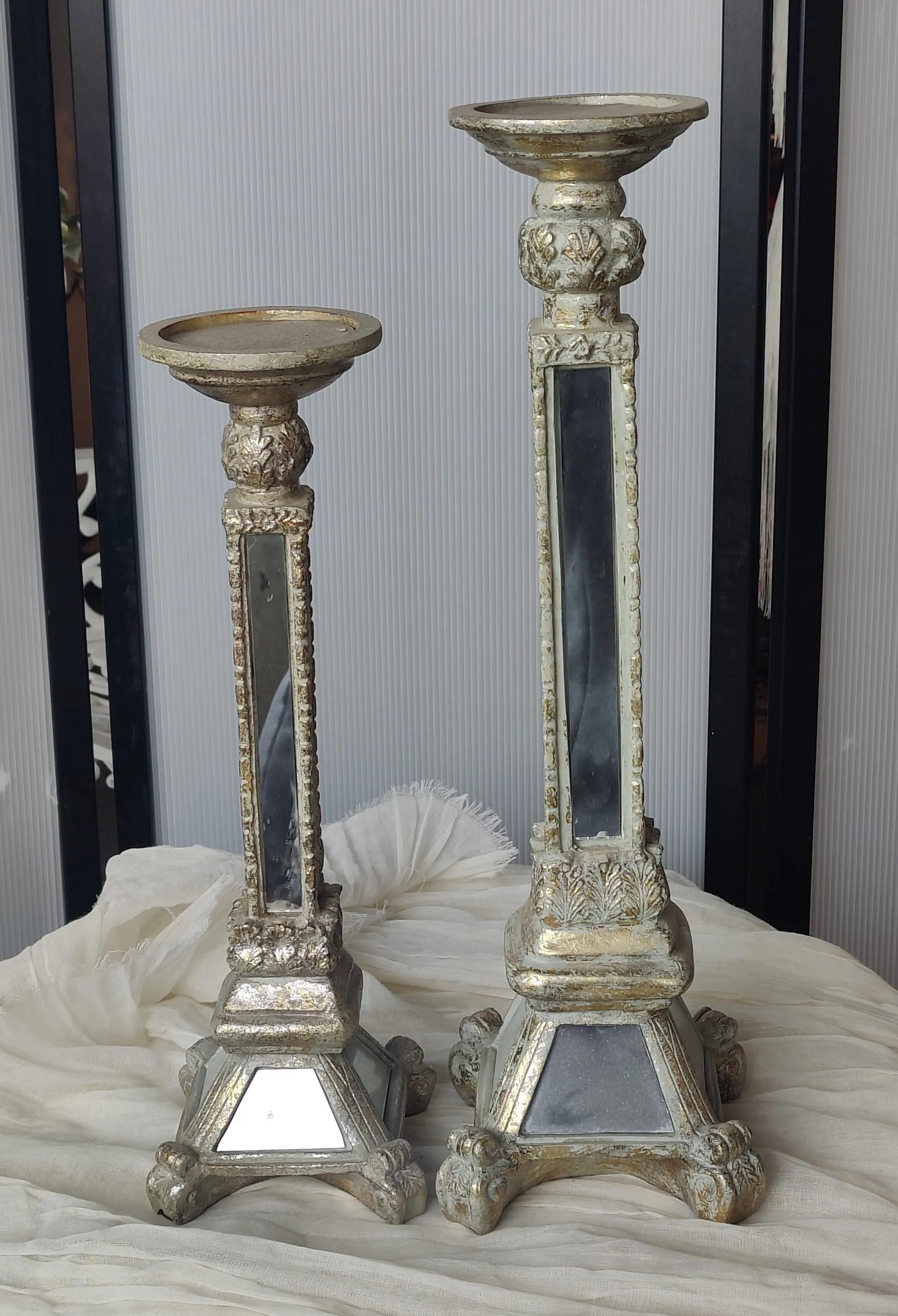 Glass Column Candlestick Set