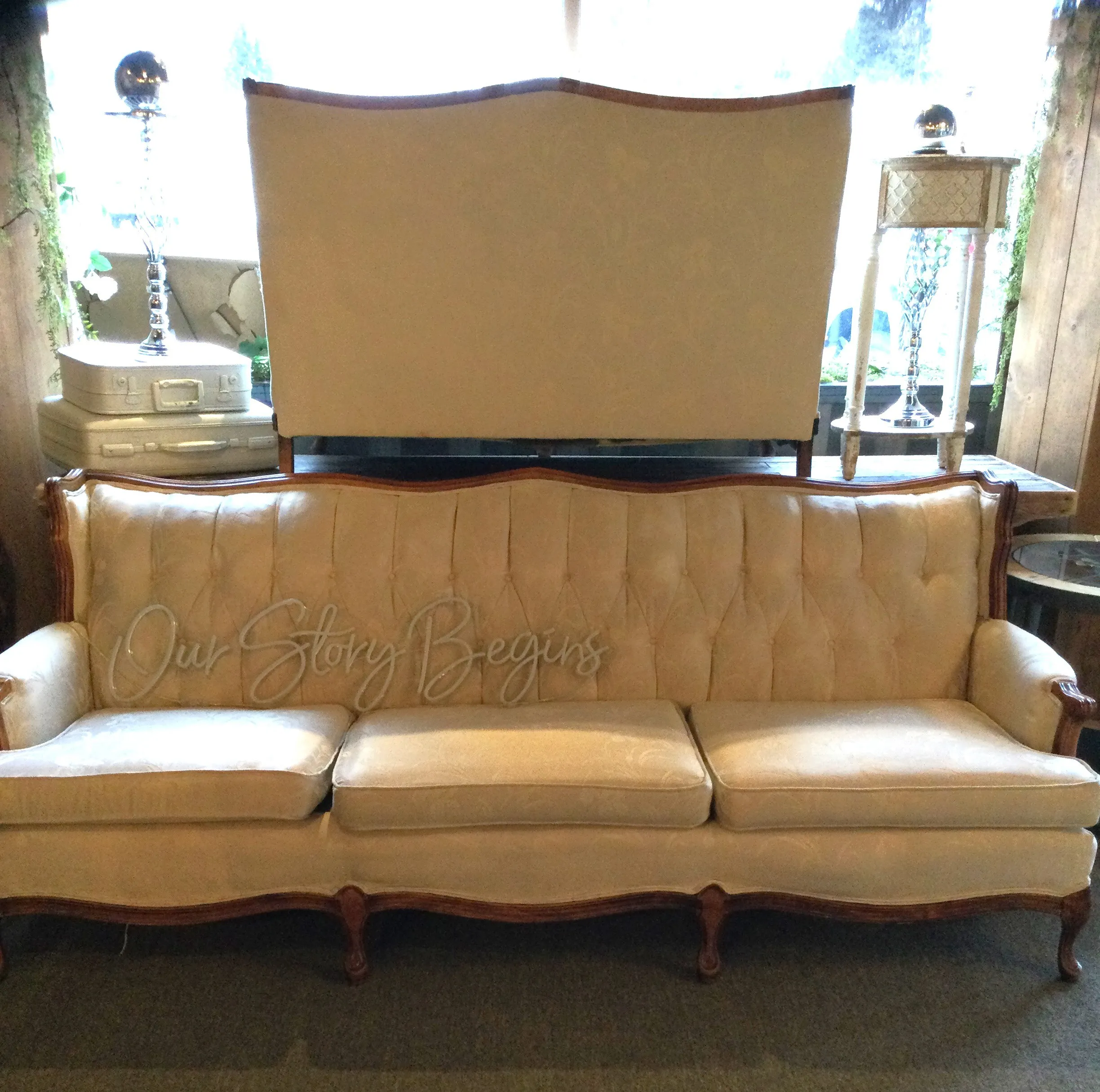 White, Wood Trim Vintage Couches