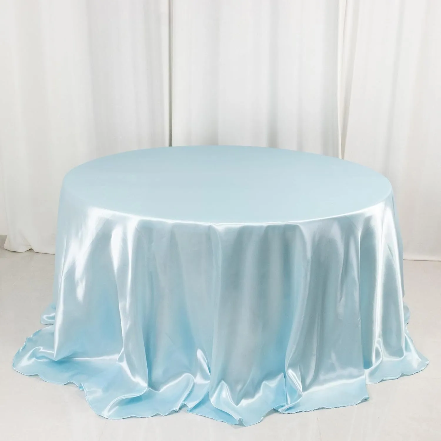 132" Light Blue Round Satin Tablecloth