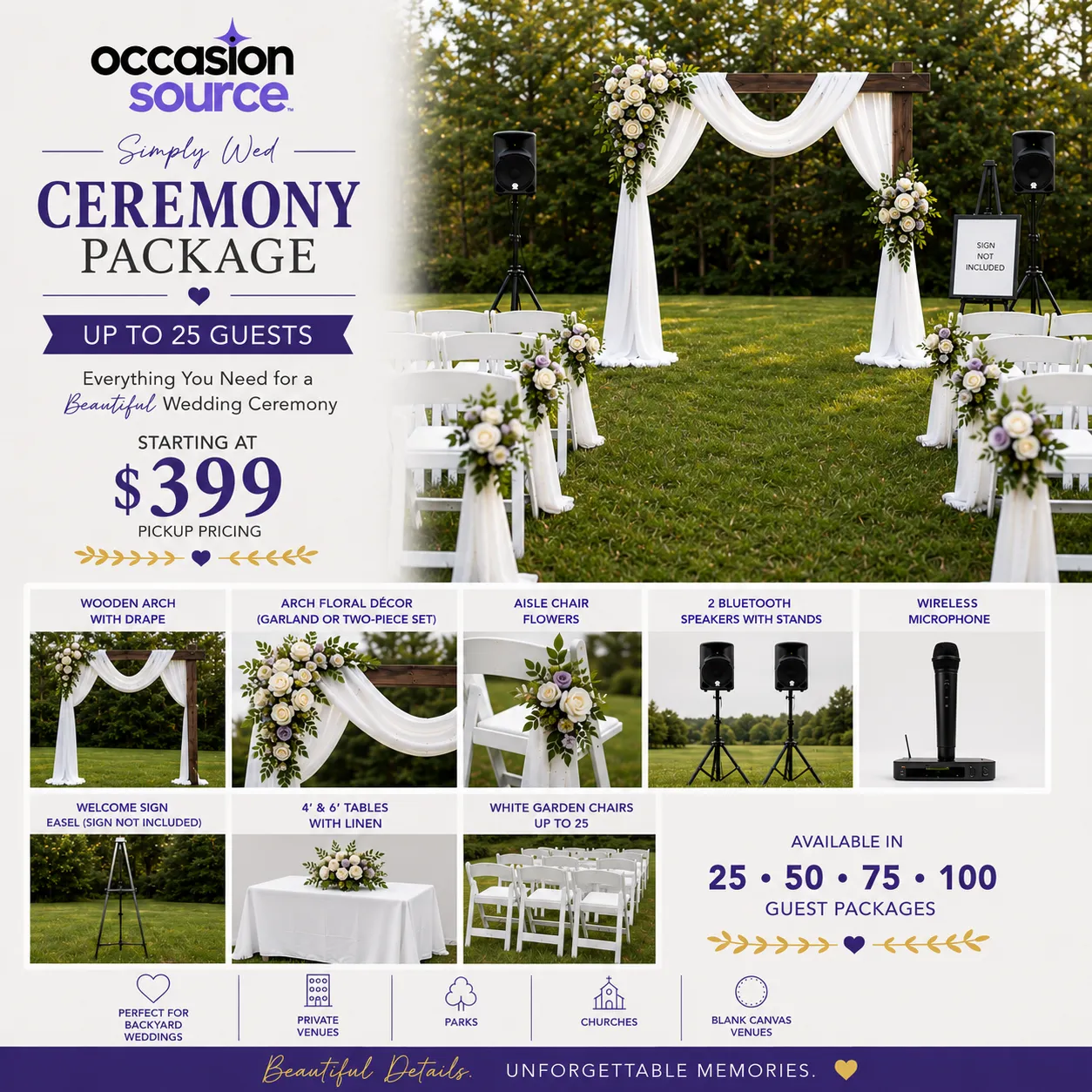 Simply Wed Ceremony Package - Up to 25 Guests