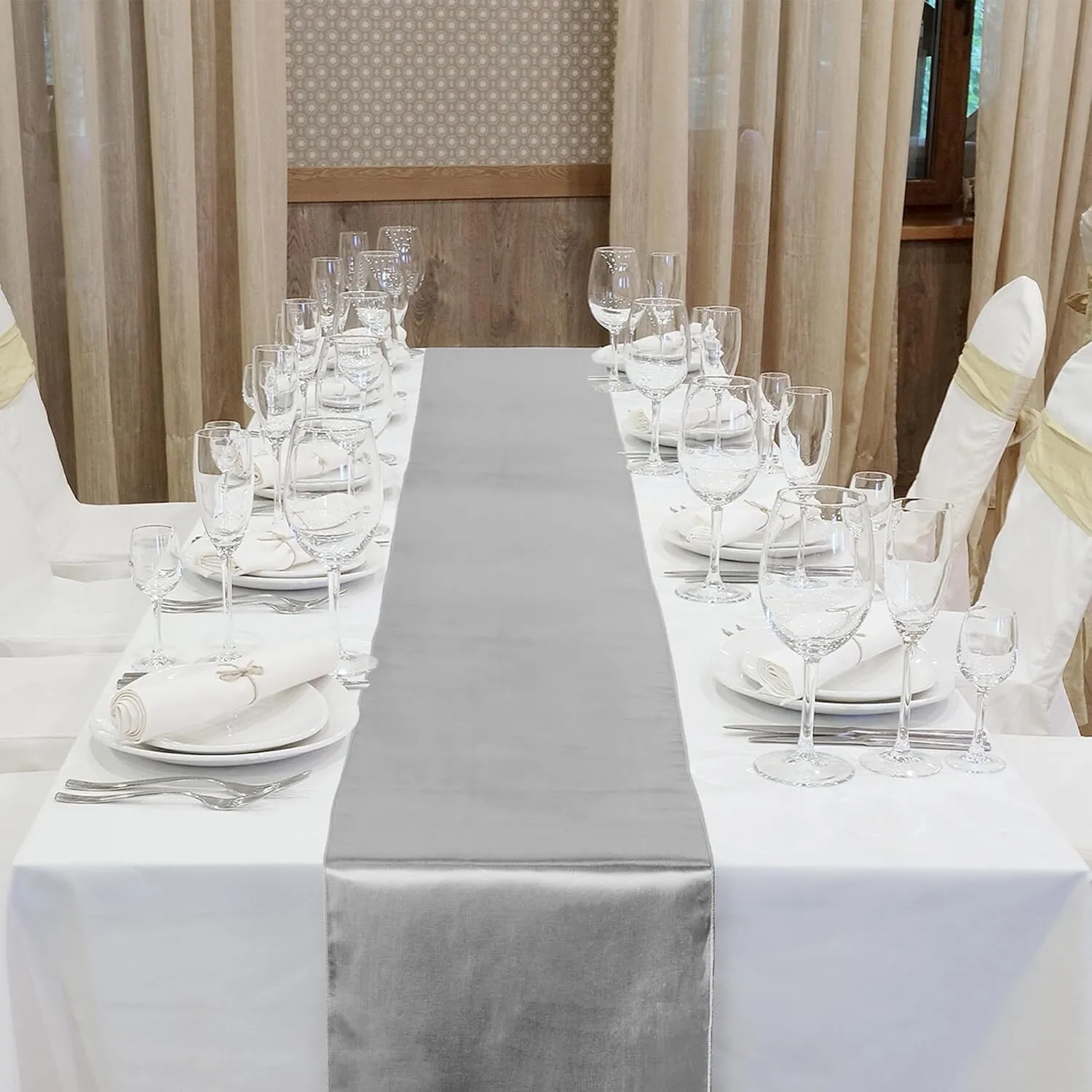 12" x 108"  Silver Satin Table Runner