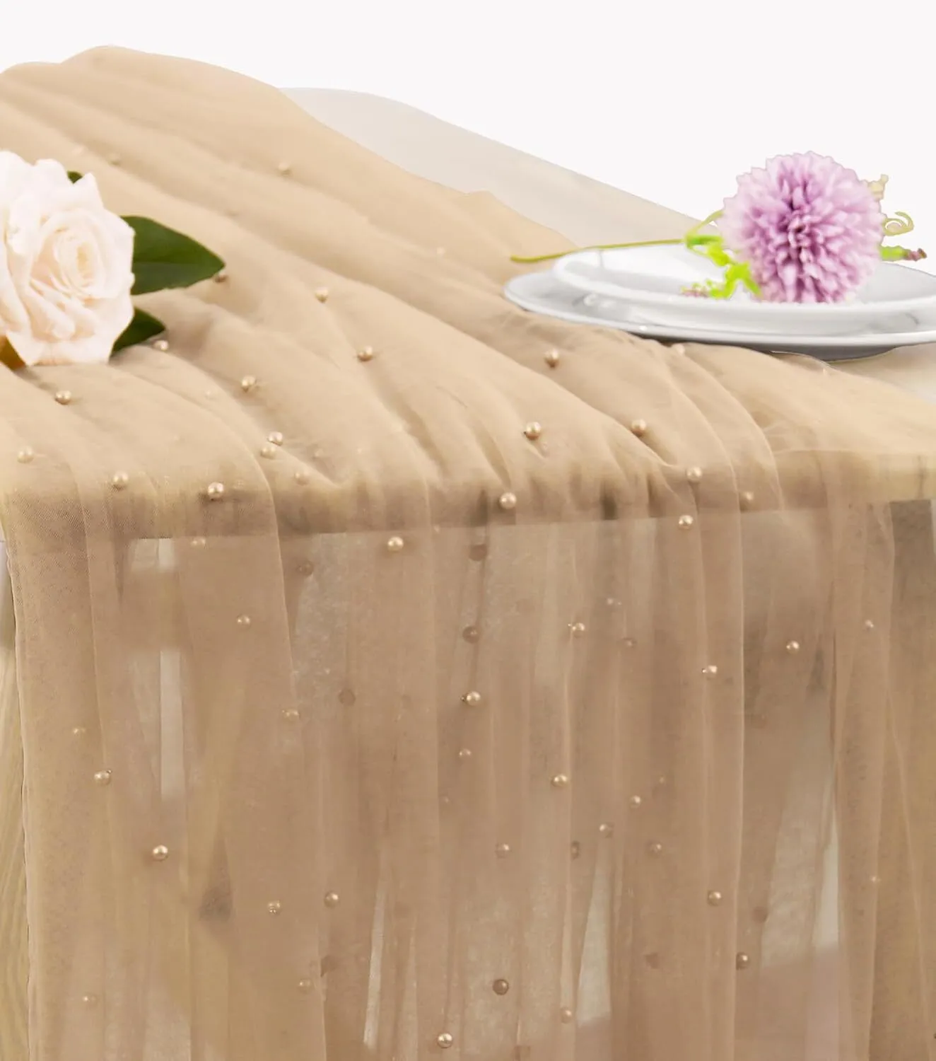 29" x 120" Nude Pearl Tulle Table Runner