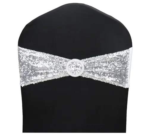 Silver Sequin Chair Band with Round Buckle