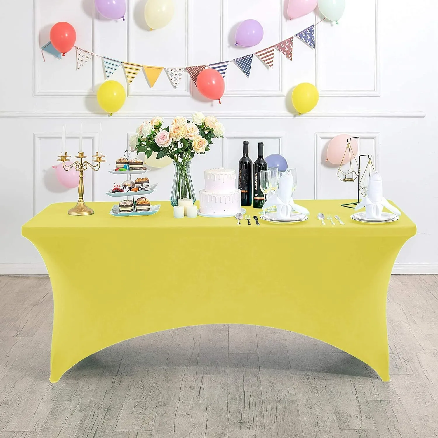 4 ft Yellow Rectangle Spandex Tablecloth